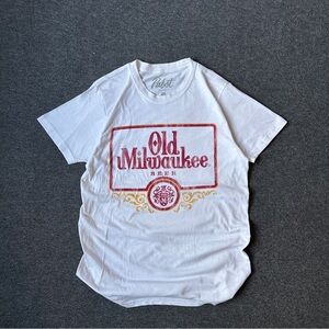 white tee with red graphic details